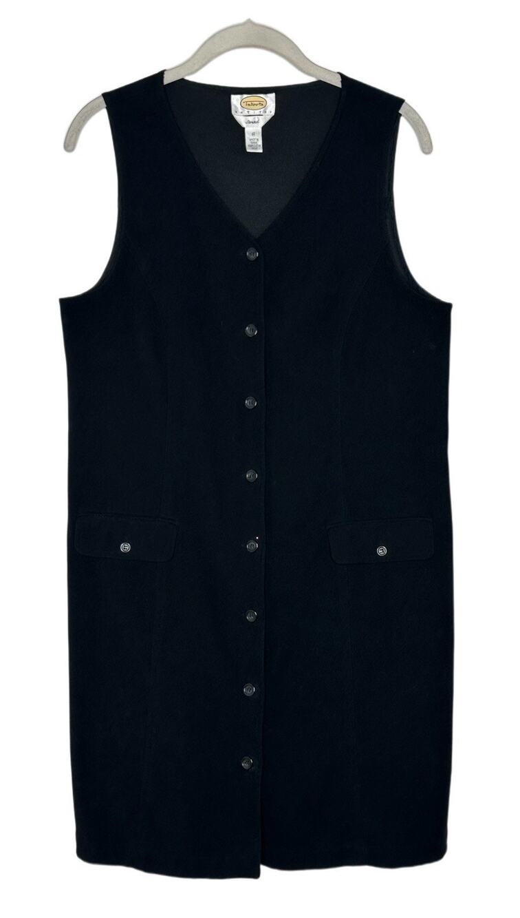 TALBOTS Petites Classy Sleeveless Button Front Black Cargo V Neck Dress Sz 12P